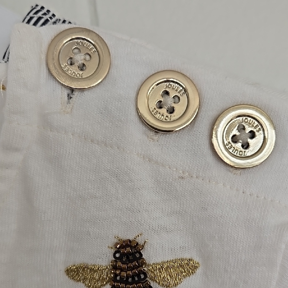 Joules Bee Design Embroidered Button Shoulder Top Size 8 - Picture 7 of 15